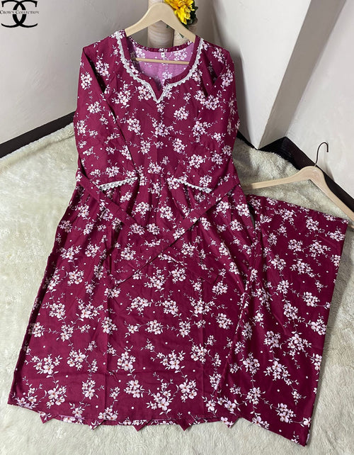Maroon Floral Malai Cotton Frock with Trouser – 2-Piece Set