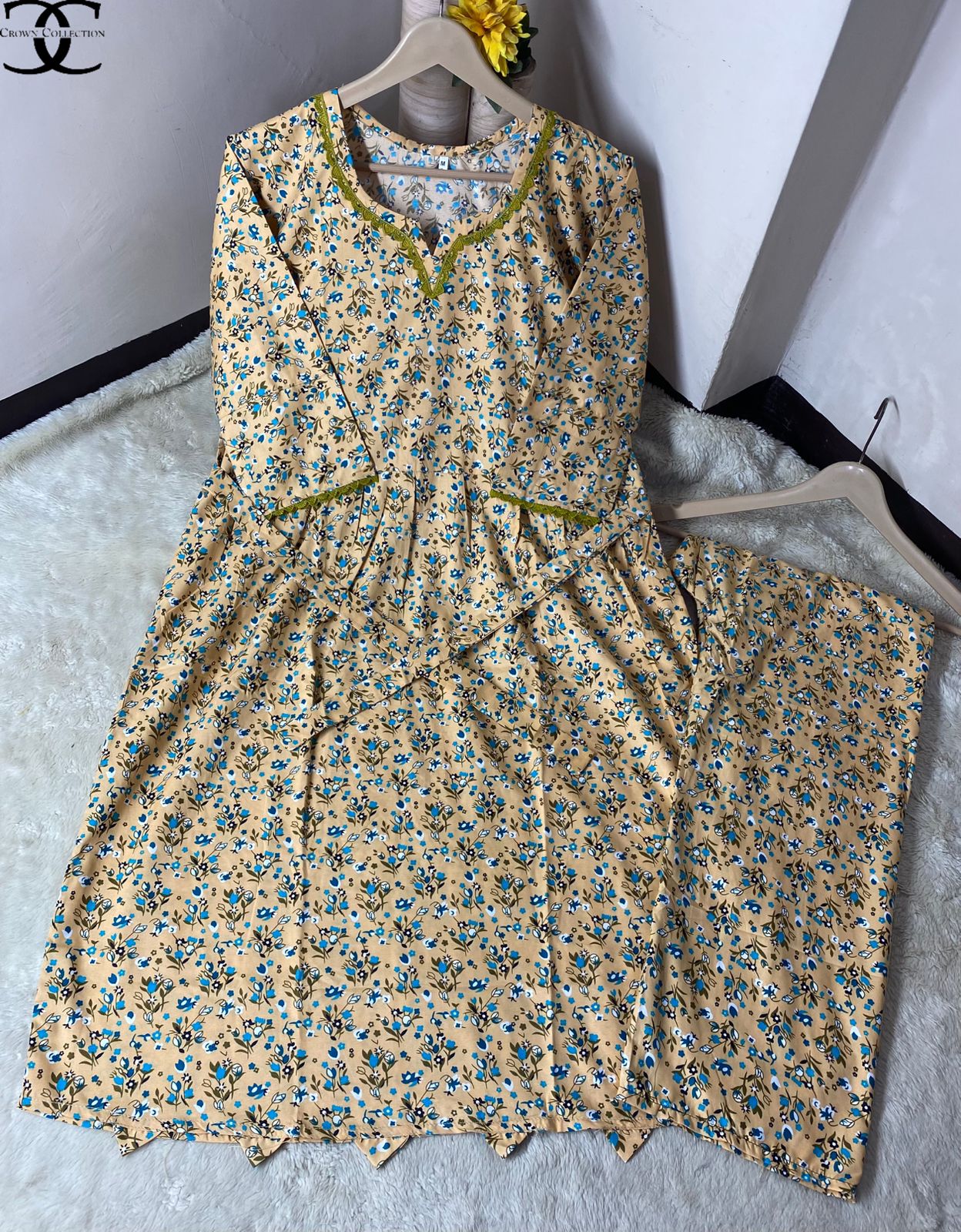 Maroon Floral Malai Cotton Frock with Trouser – 2-Piece Set
